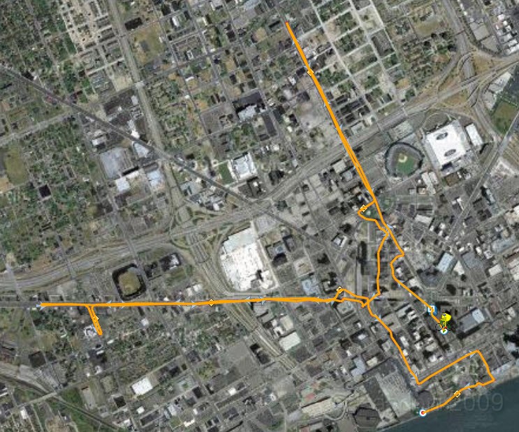 Detroit Turkey Trot 2009 Course.jpg - The 2009 Detroit Turkey trot 10K was run on November 29, 2009. A chilly and blustery day. Lots of costumes and racers though, 12400 strong!